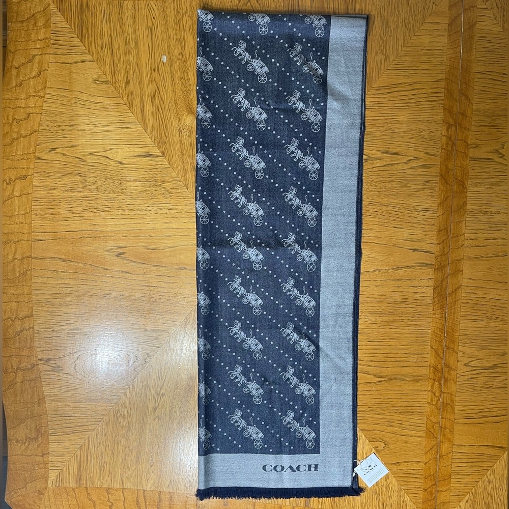 NWT COACH VARSITY SPORT HORSE & CARRIAGE DOT PRINT WRAP SCARF - Picture 5 of 8